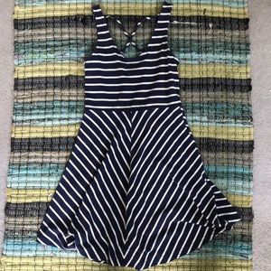 White and navy striped dress
